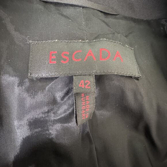 Escada Blazer Womens 42 Black Wool Stretch Classic Two Button Jacket Gold Accent - Picture 5 of 16